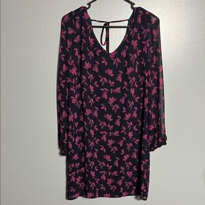 Pink Owl Apparel Navy and Pink print Long Sleeve 
Dress Size Medium